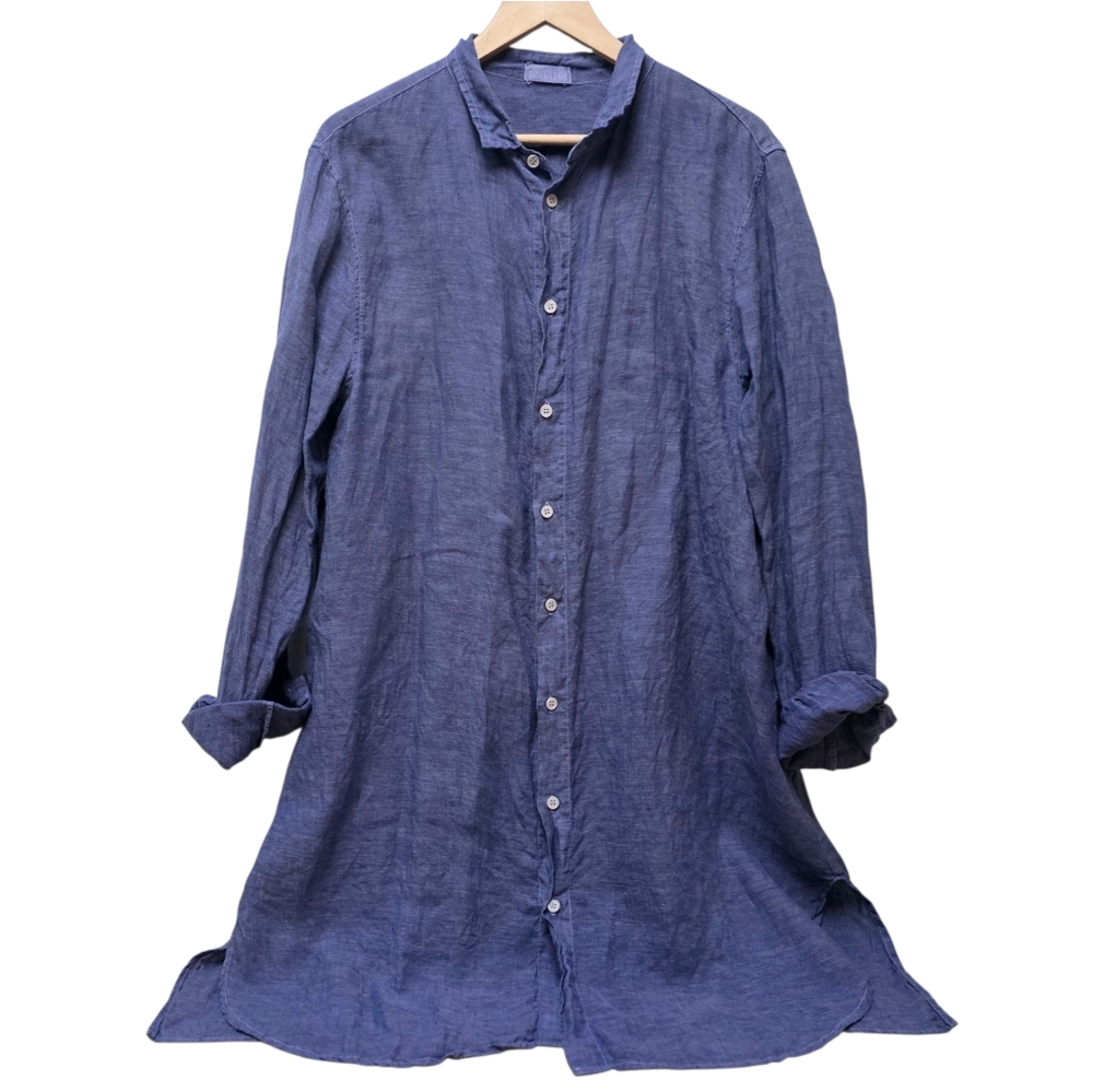 CP SHADES | Indigo Chambray Linen Long Shirt, Sz. XL